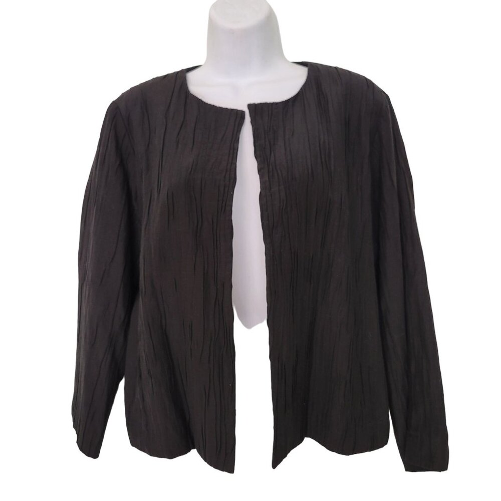 Eileen Fisher Black Crinkled Jacket XS Organic Cotton‎ Silk Blend Formal Cropped